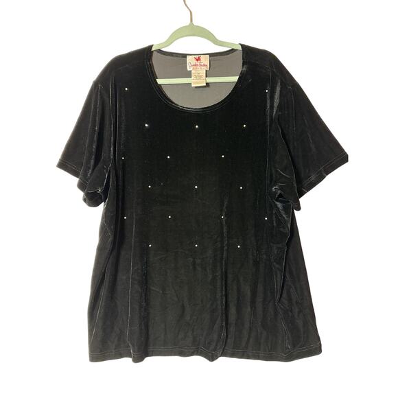 Quacker Factory Women's Velvet Rhinestone Blouse Top Black Size 3X Office Casual - Picture 1 of 9